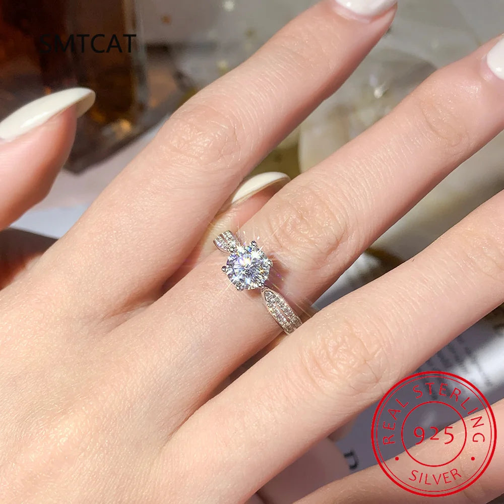 Real 3 Carat Moissanite Engagement Ring Luxury Bridal Set Solitaire Wedding Promise Ri close-up view