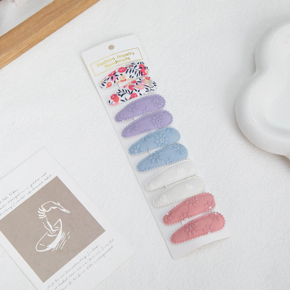 10Pcs/Lot Ins 6cm Flower Print Cotton Alloy Hair Bow Snap Clips Set Fabric Plaid Bobby Hairpins Hairgrips Girls Kids Headwear