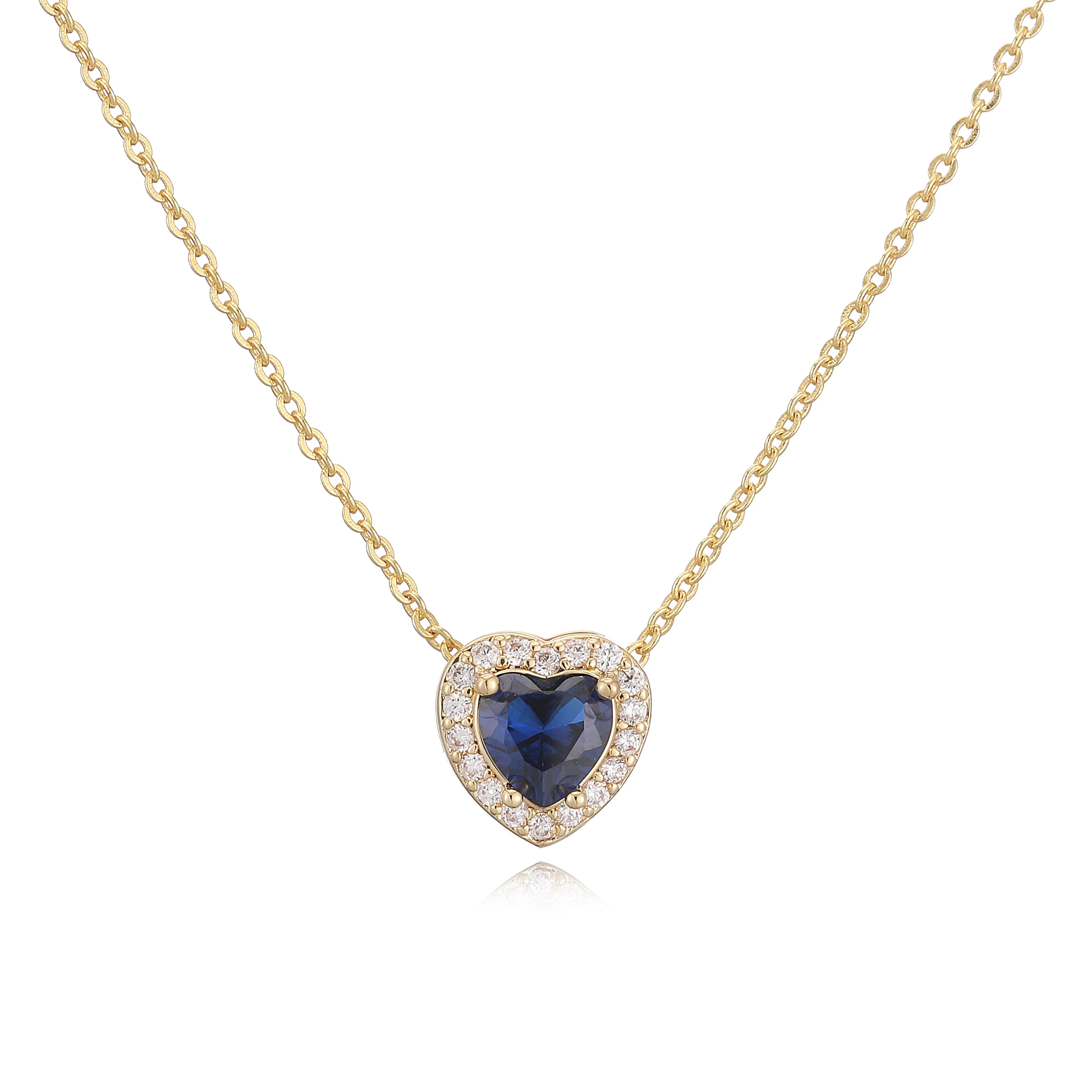 HECHENG Luxury Colored Crystal Heart Pendant Ocean Heart Necklace Brass Golden Plat additional angle