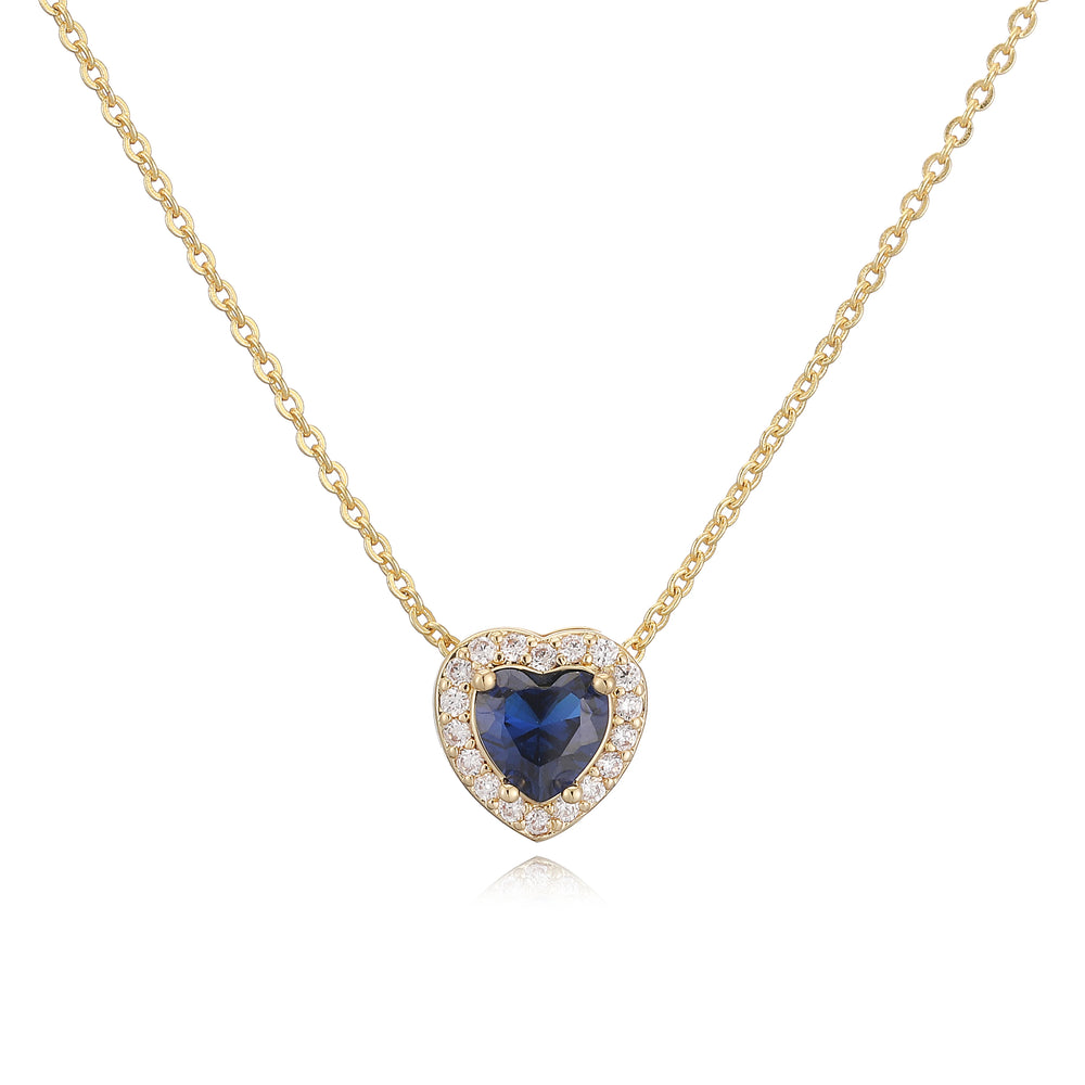 HECHENG Luxury Colored Crystal Heart Pendant Ocean Heart Necklace Brass Golden Plat additional angle