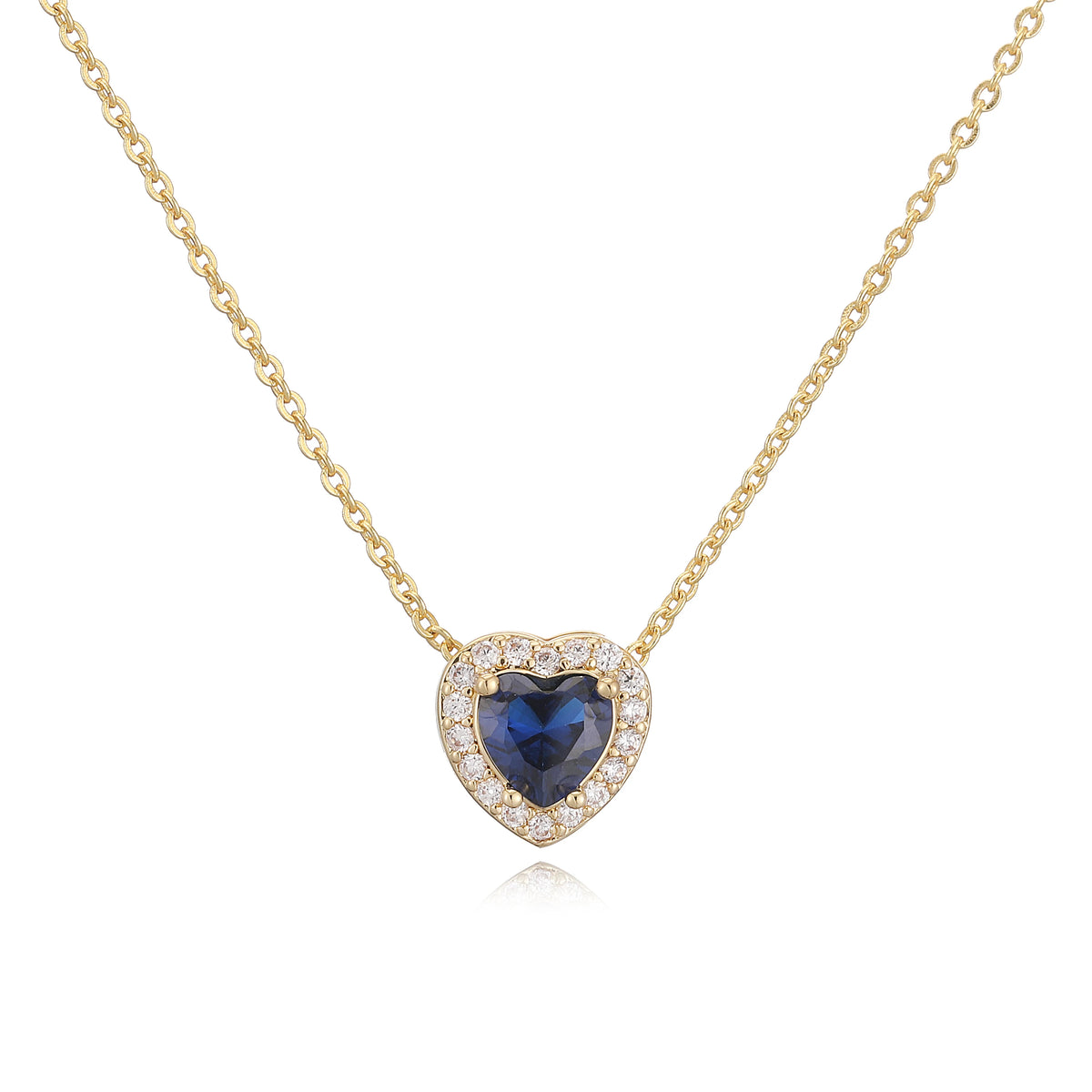 HECHENG Luxury Colored Crystal Heart Pendant Ocean Heart Necklace Brass Golden Plat additional angle