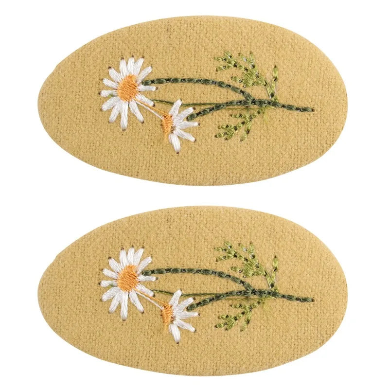 Hand Embroidered Floral BB Hair Clips Soft Fabric Non Slip Hair Barrettes Little Girls Daily Picnic Party Photo Hair Accessories