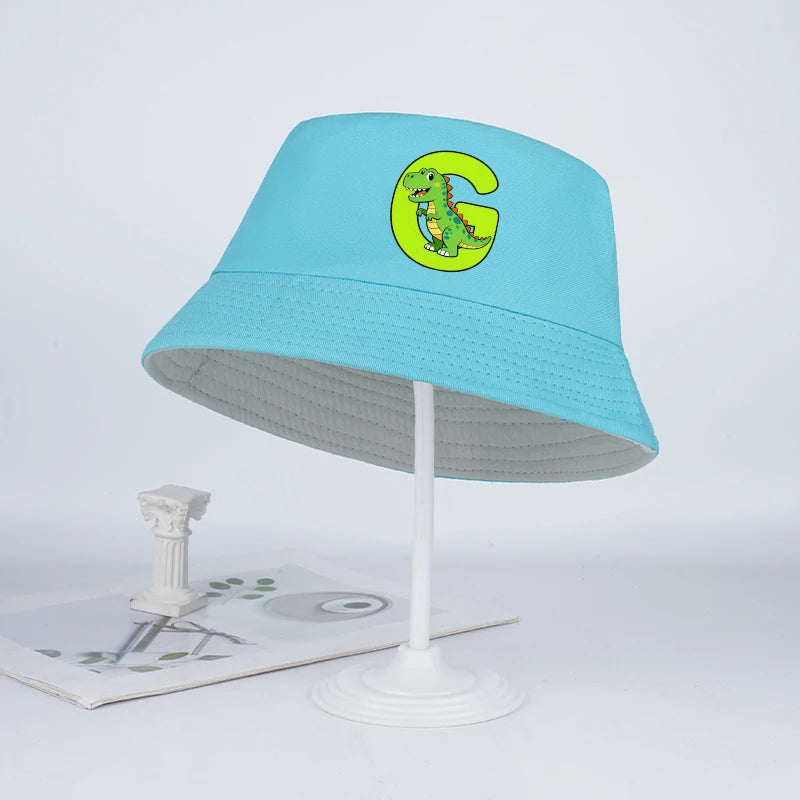 Kids' Dinosaur Letter Bucket Hat | Sun Hat for Toddlers Boys Girls 2-6 Years close-up view