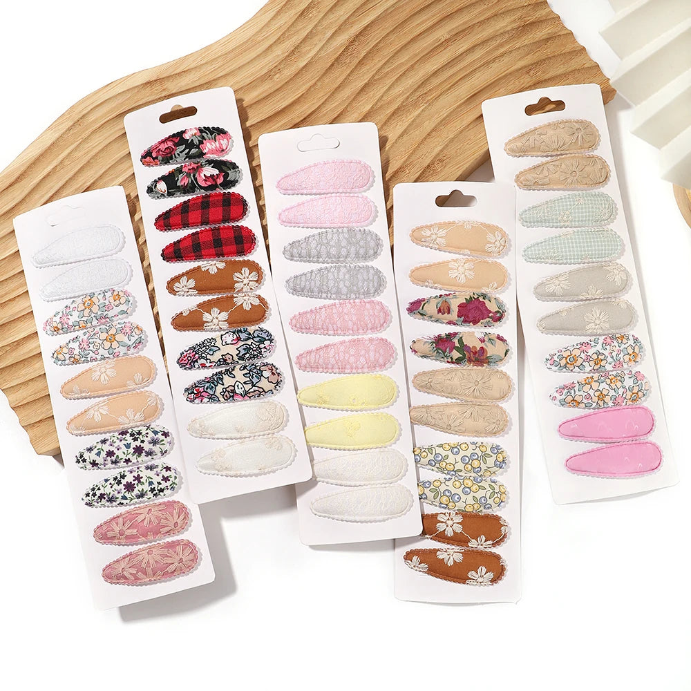 10Pcs/Lot Fresh Print Cotton Alloy Hair Clips for Kids Fabric Plaid BB Hairpins Girl alternate view