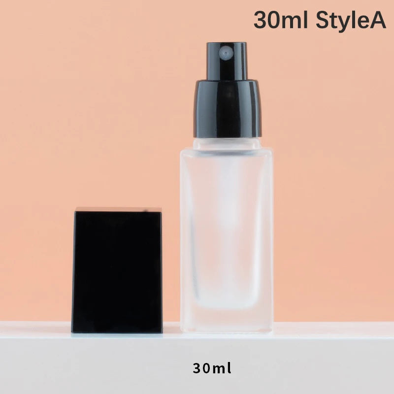 15/30ml Empty Pump Bottle Glass Liquid Foundation Container Makeup Transparent Square alternate view