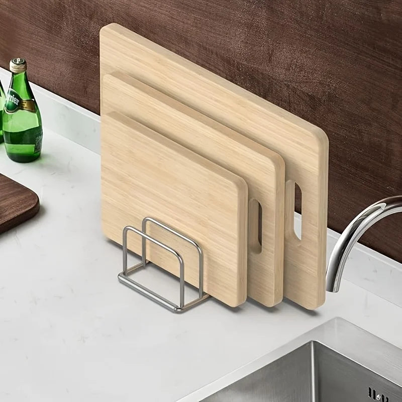 Space-Saving Stainless Steel Pot Lid Cutting Board Organizer Combo detail view