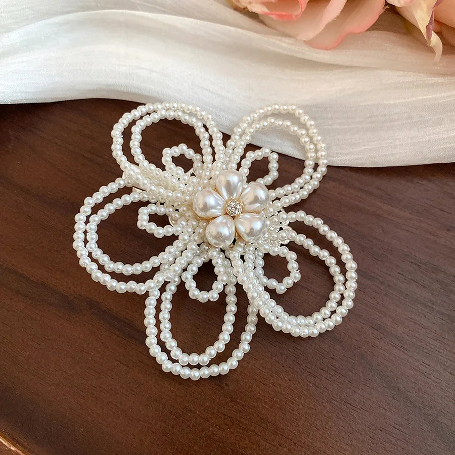 New Vintage Rhinestone Pearl Flower Hair Clip Fashion Versatile Back Head Duckbill Clip High Grade Hair Accessories For Women