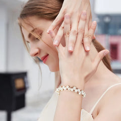Dainashi 4-5mm Baroque Freshwater Pearl Bracelet 17+5cm Adjustable 925 Sterling Silver close-up view