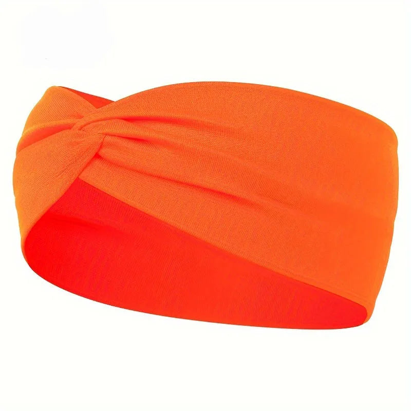 Solid Color Knotted Hairband Elastic Wide Headband Women Unisex Sports Yoga Running Cros detail view