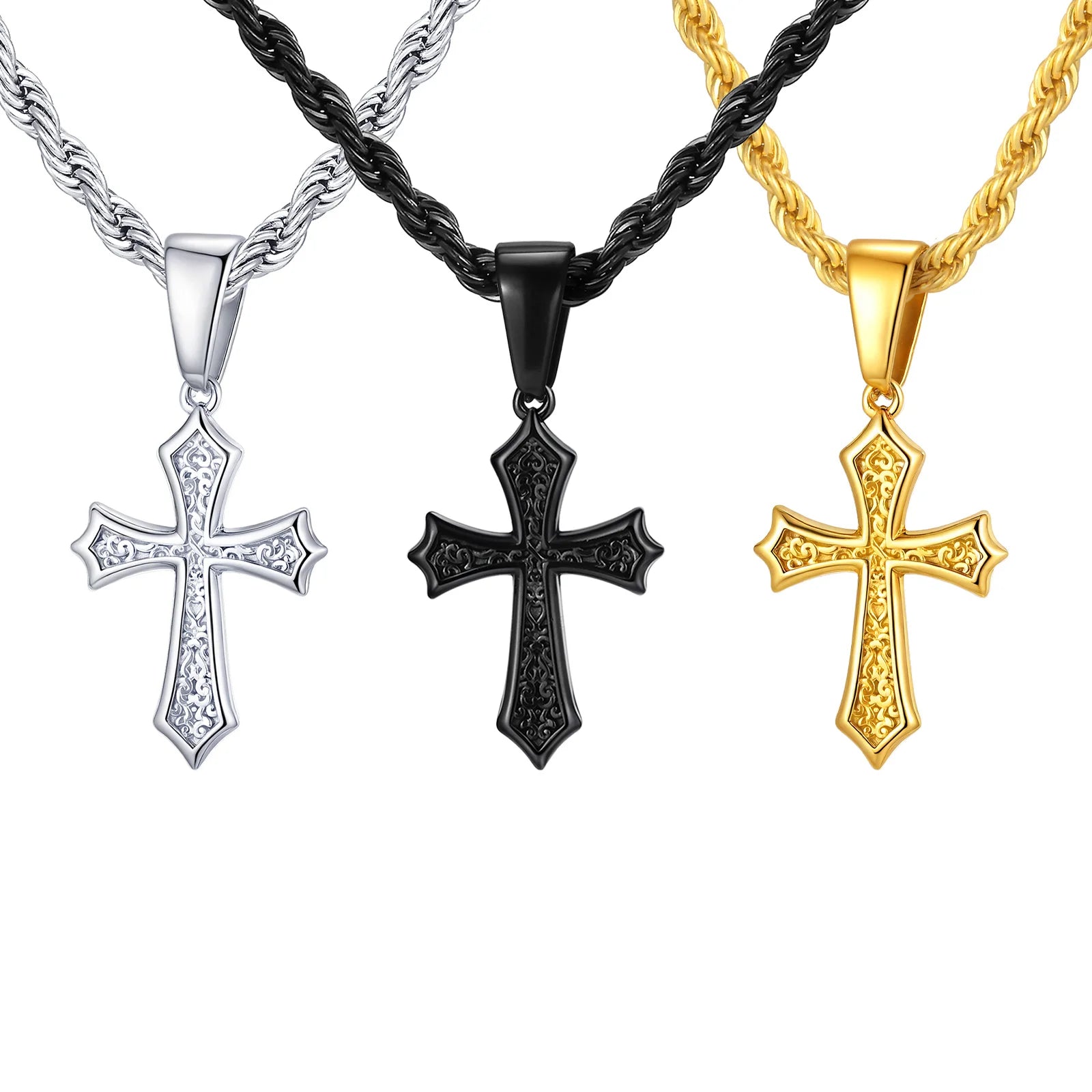 Personality Stainless Steel Cross Pendant Necklace for Men Boys, Retro Religious Faith Prayer Jewelry Gift