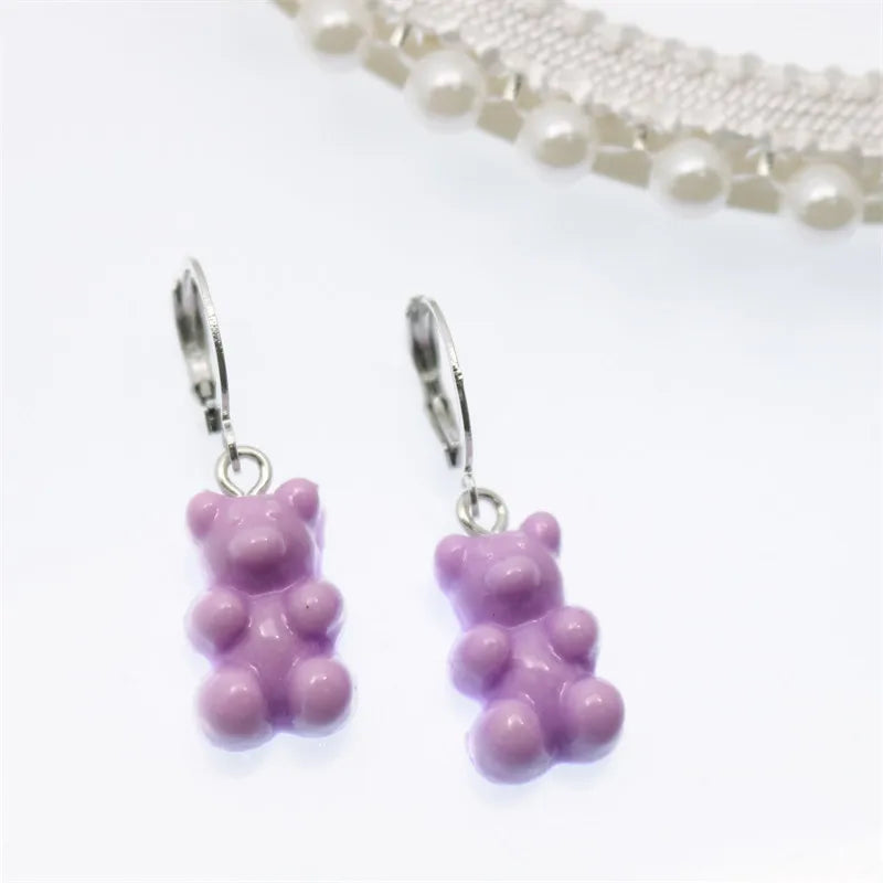 Gradient Bear Dangle Earrings | Cute Sequins Hoop Earrings for Women detail view