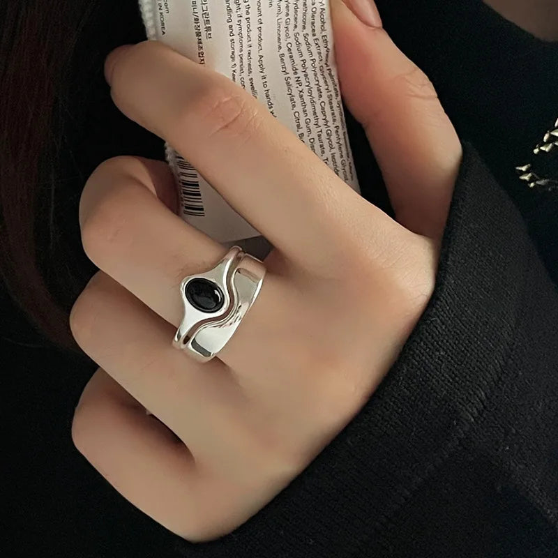 VENTFILLE 925 Sterling Silver Geometric Multilayer Round Bead Ring Female Fashion Punk close-up view