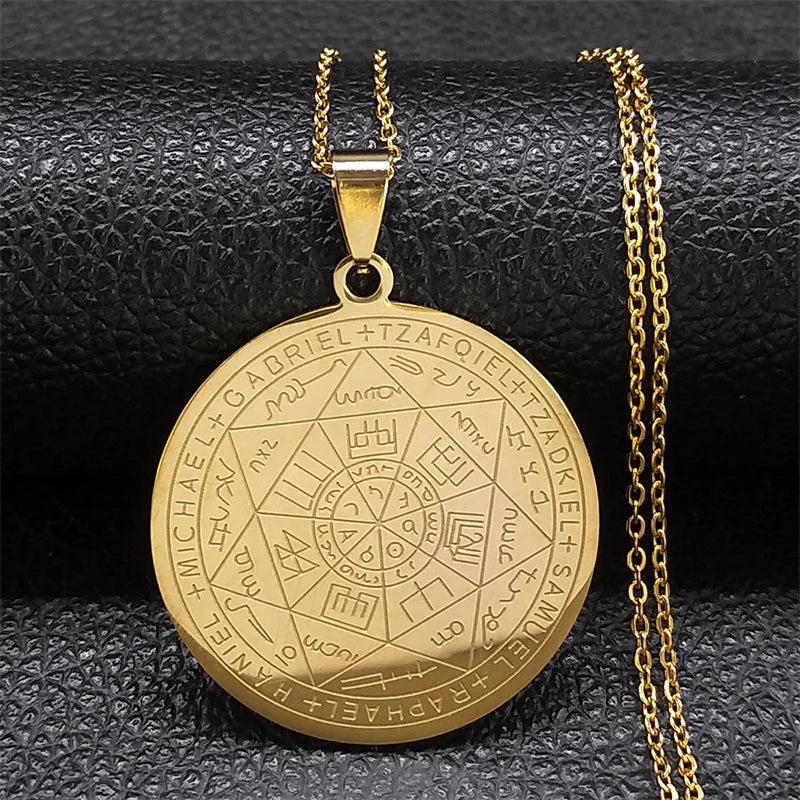 Seal of Seven Archangels Medal Stainless Steel Necklace Seal of Solomon Saint Michael alternate view