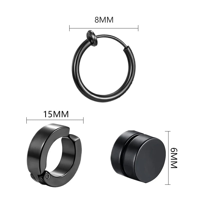 Gothic Hoop Earrings for Men and Women | Stainless Steel Clip-On Ear Cuffs additional angle
