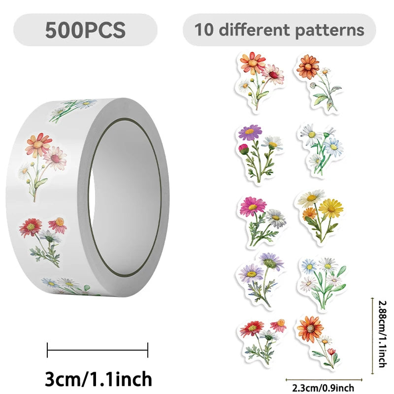 500PCS Daisy Stickers Roll | Cute Flower Decals for Water Bottles and Scrapbooking additional angle