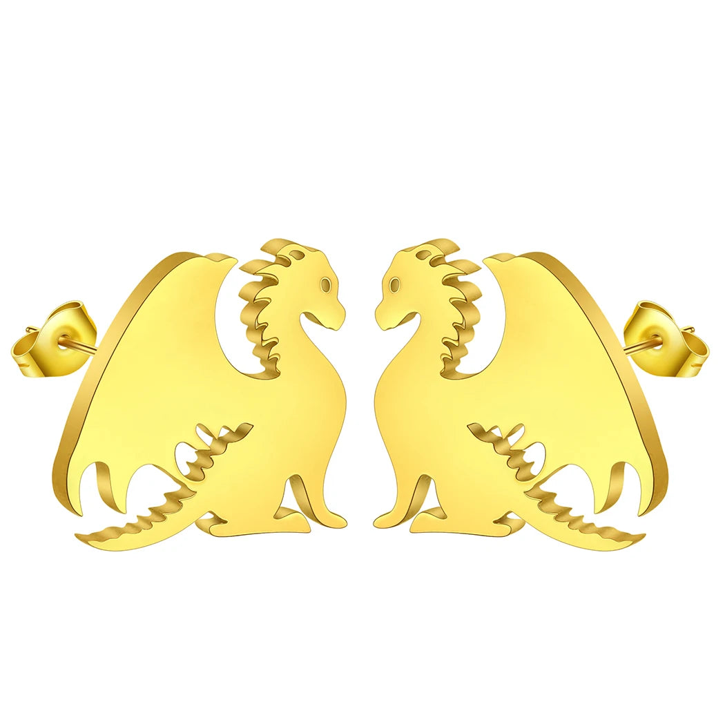 Punk Black Western Dragon Ear Stud | Stainless Steel Stud Earrings close-up view
