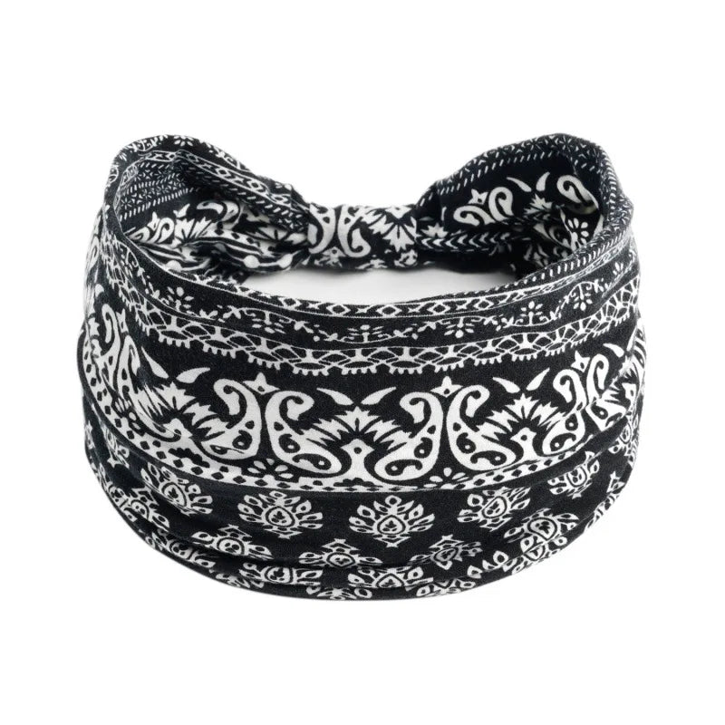 Bohemian Style Elastic Hair Bands Yoga Headband Women Headwear Print Vintage Cross Unise detail view