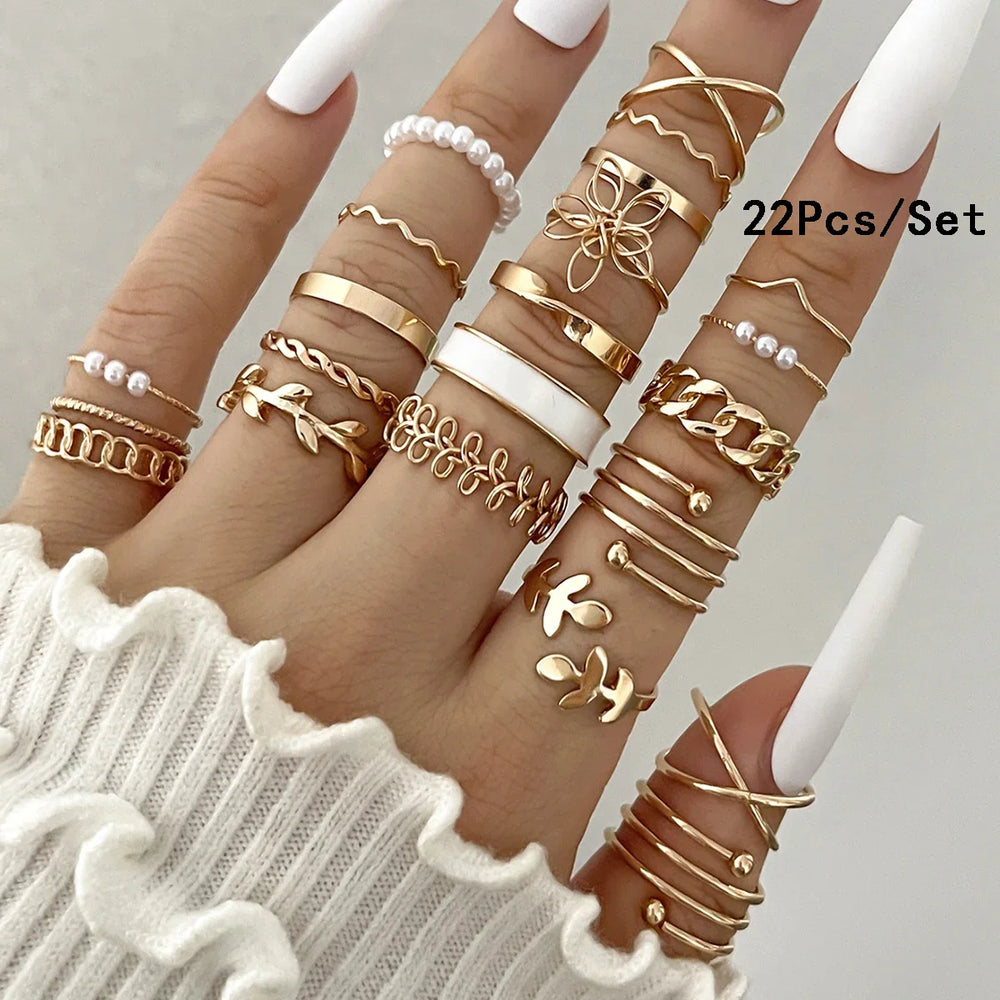 30Pcs Bohemian Geometric Knuckle Rings Set For Women Gold Silver Color Finger Ring Girls detail view