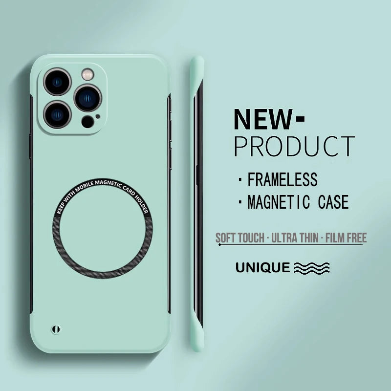【Iron Plate Glue on Surfce 】Ultra Thin Hard Magnetic Frameless Phone Case For iPhone lifestyle view