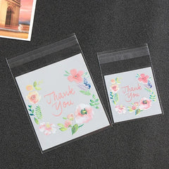 100pcs/lot Plastic Bags Thank you Flower Self-Adhesive Bags for Homemade Cookie Party alternate view