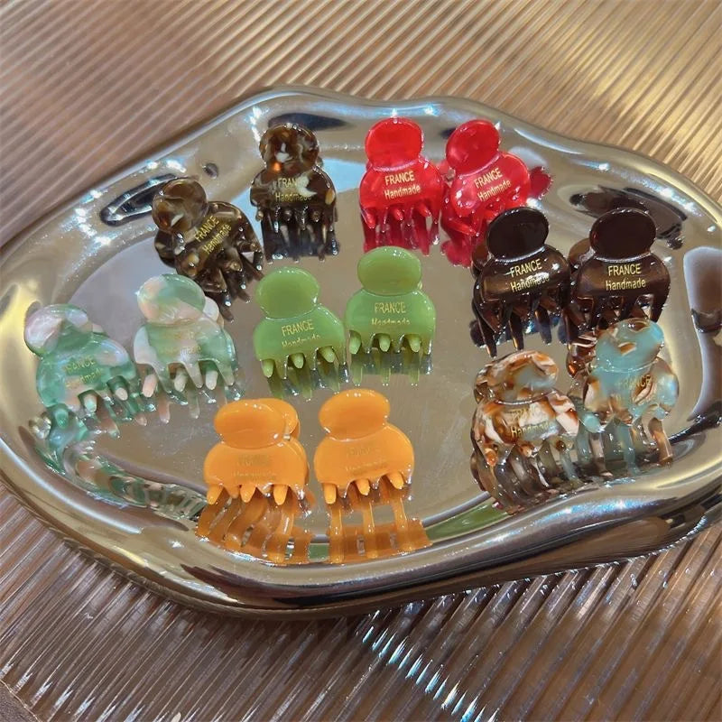 Mini 2cm Acetate Small Hair Claw Side Pins 2Pcs/Set Acetate Hair Crabs for Girls Cute Hairpin Clips