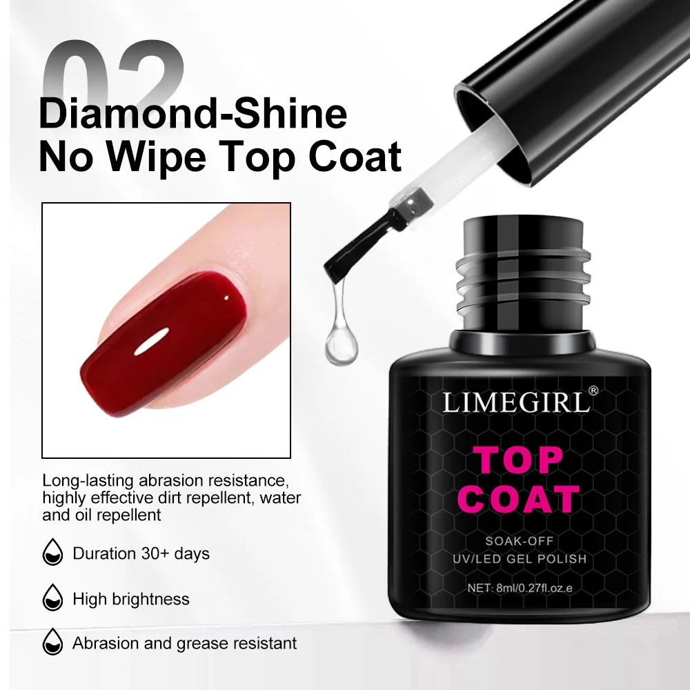 LIMEGIRL 8ml Soak Off Matte Top Base Coat for Nails UV Gel Polish Semi Permanent Func lifestyle view