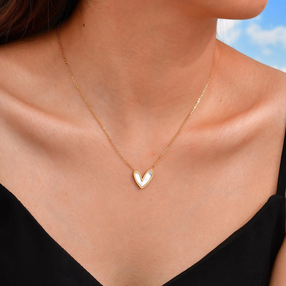 Layered Heart Pendant Necklace | Stainless Steel Minimalist Jewelry for Women close-up view