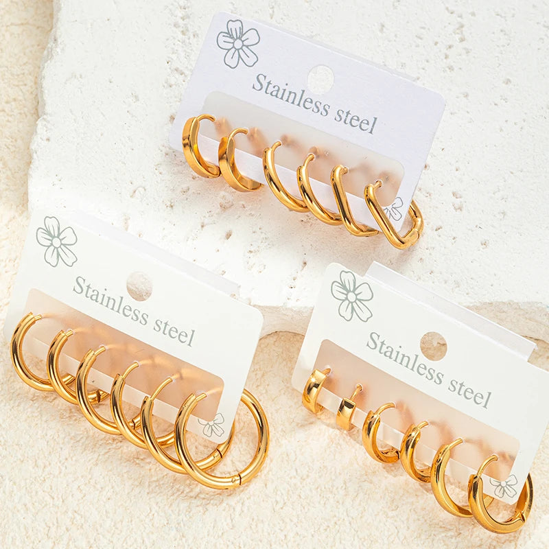 316L Stainless Steel Golden Circle Earrings | Simple Temperament Drop Earrings for Wo alternate view