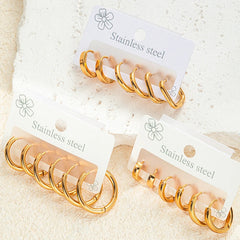 316L Stainless Steel Golden Circle Earrings | Simple Temperament Drop Earrings for Wo alternate view