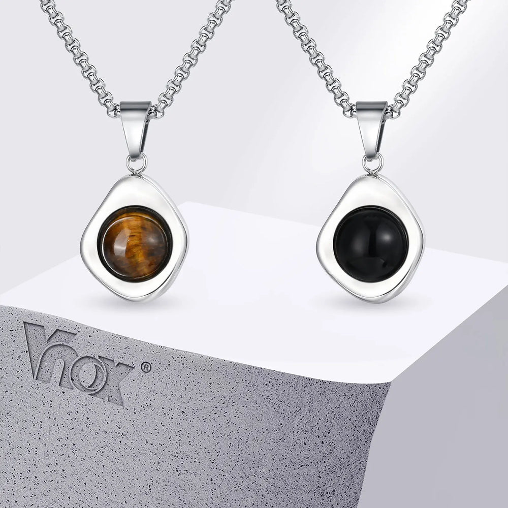 Vnox Tiger Eye Stone Irregular Pendant Neckalce for Men, Waterproof Stainless Steel Natural Stone Ne