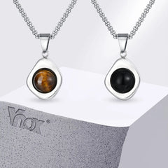 Vnox Tiger Eye Stone Irregular Pendant Neckalce for Men, Waterproof Stainless Steel Natural Stone Ne