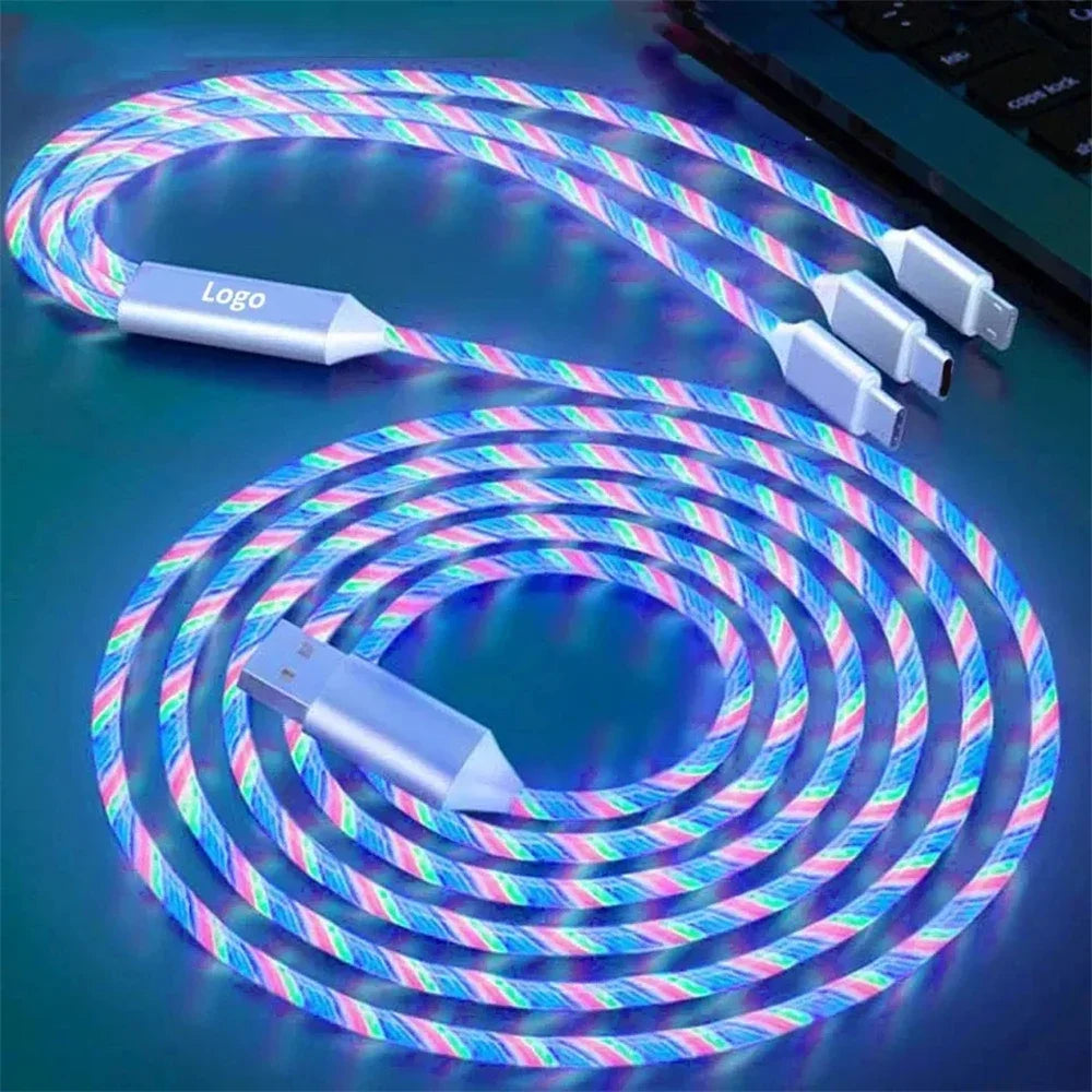 Glowing LED Light USB 3-in-1 cable Phone Fast Charging Charger Luminous detail view