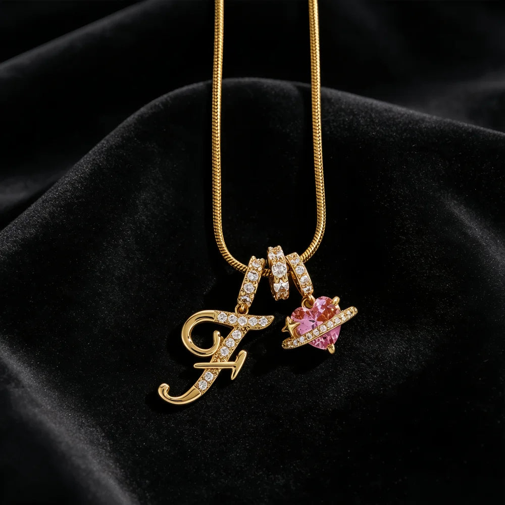 Gold Color Zircon Flower Pendant Necklace Female A-Z 26 Letter Alphabet Wedding Jewel lifestyle view