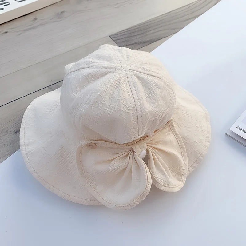 Sweet Baby Summer Hat for Girls | Cotton Fruit Print Kids Bucket Hat with Bowknot detail view