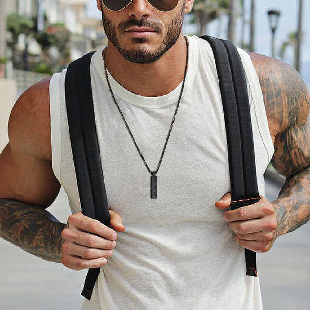 Vnox Stainless Steel Vertical Bar Pendant Necklaces for Men Boys, Black Silver Color alternate view