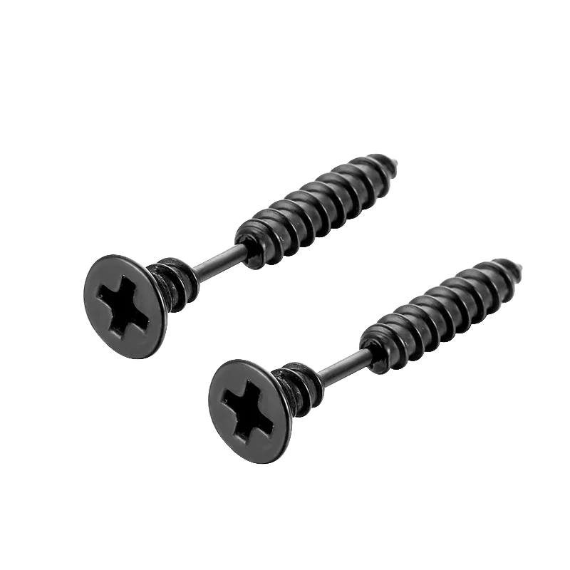 2pc New Gothic Unisex Punk Rock Stainless Steel Nail Screw Piercing Stud Earrings Nov alternate view
