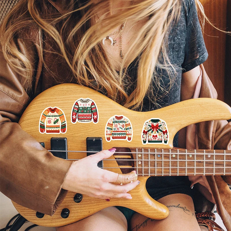 50 Christmas Sweater Shaped Stickers | Cute Funny Wintertime Vinyl Decals lifestyle view