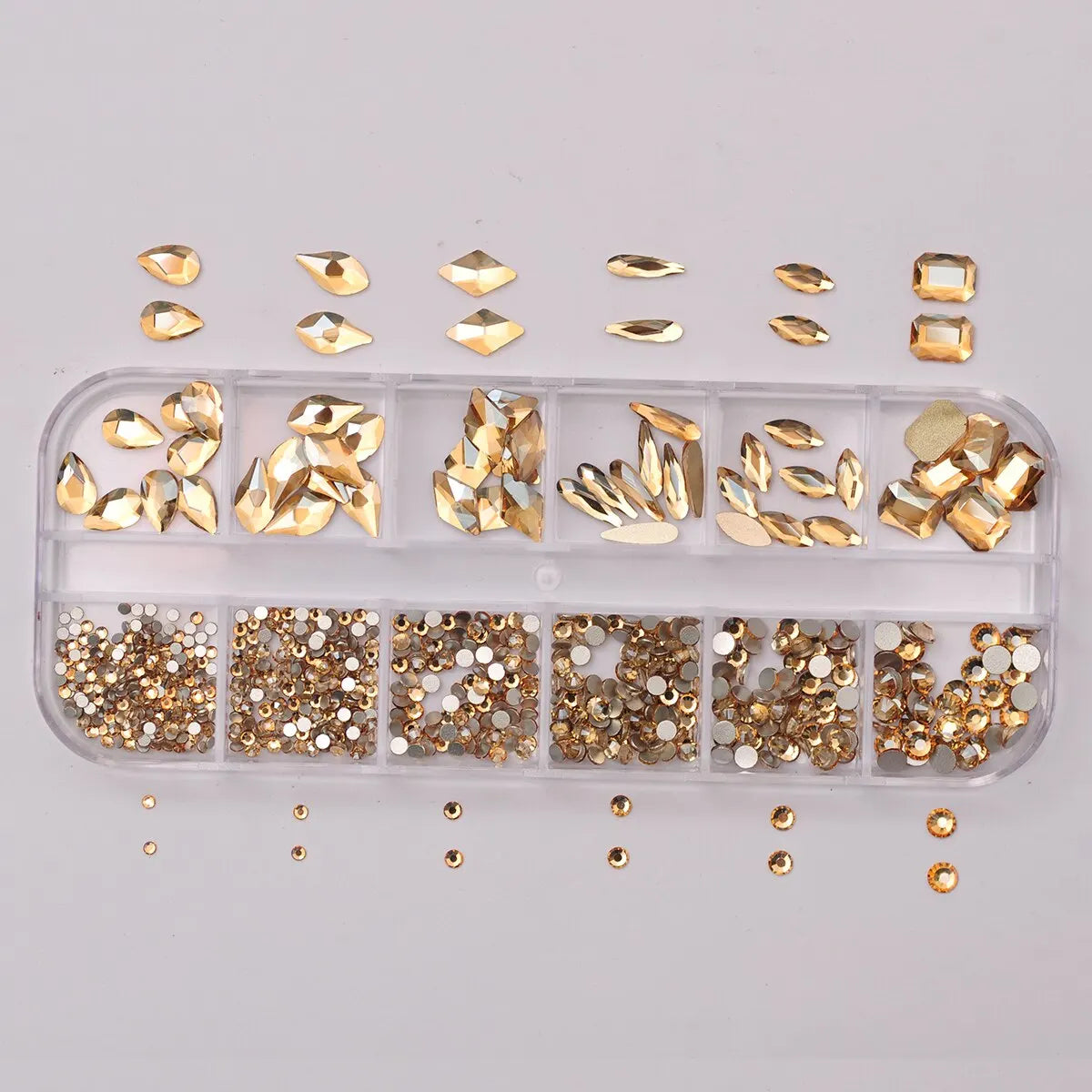 12 Grids Golden Shadow Flatback Rhinestones Glitter Nail Charms Crystal Diamond Nail alternate view