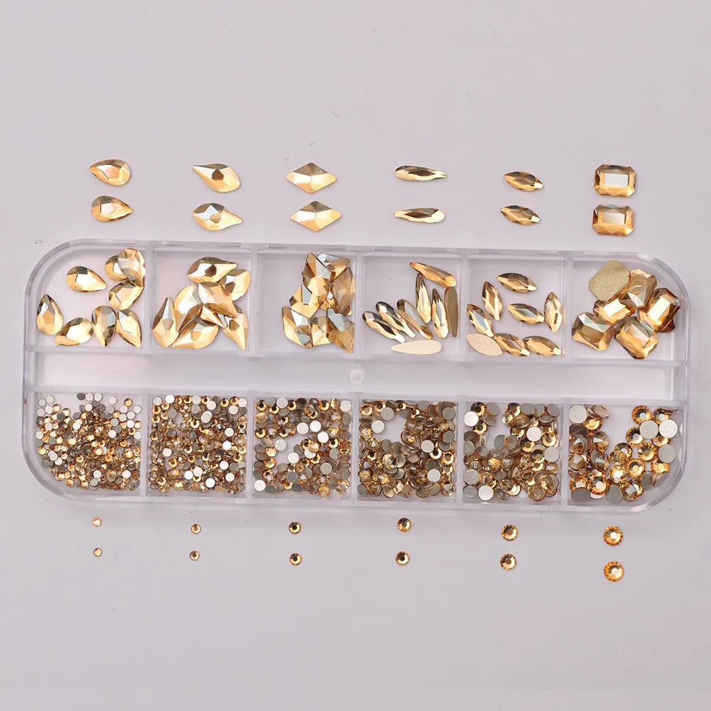 12 Grids Golden Shadow Flatback Rhinestones Glitter Nail Charms Crystal Diamond Nail alternate view