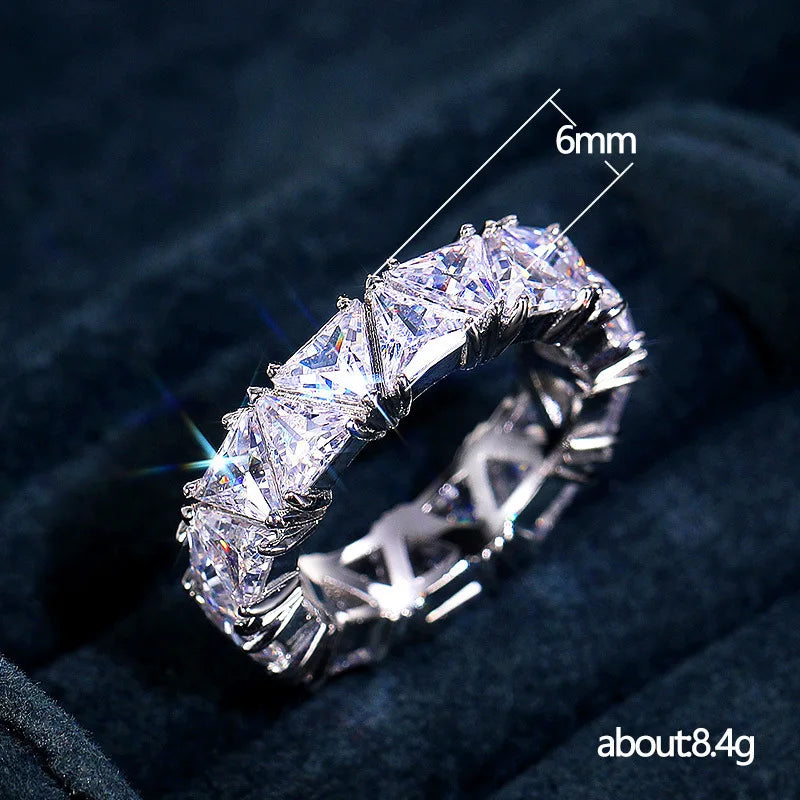Luxurious 925 Sterling Silver Ring, Triangular Zircon Ring with Aaa Zircon Crystal, E alternate view