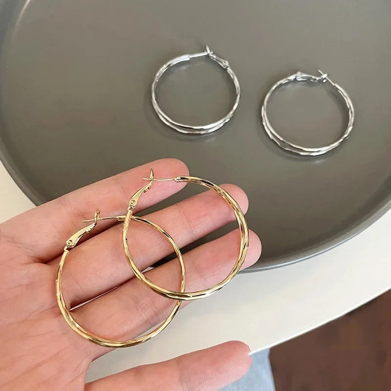 Oversize Gold Plated Hoop Earrings | Simple Thick Round Circle Stainless Steel Hoops for detail view