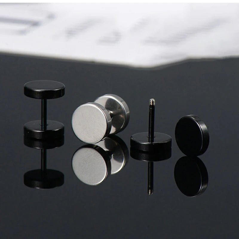 Punk Stainless Steel Stud Earrings Set | Unisex Gothic Hip Hop Ear Piercing Jewelry close-up view