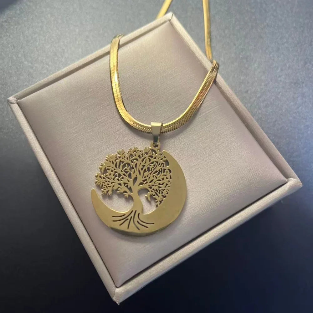 Tree of Life Pendant Necklace | Stainless Steel Family Tree Jewelry for Men and Women lifestyle view