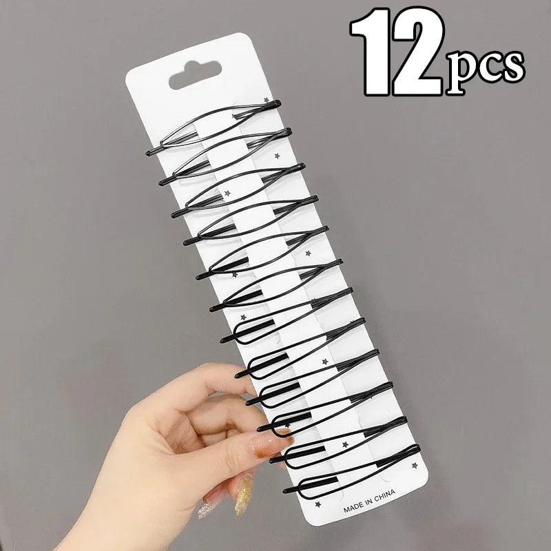 3/12Pcs Black Hair Clips Bobby Pins Wavy Fashion Hairpins Metal Barrettes Invisible B lifestyle view