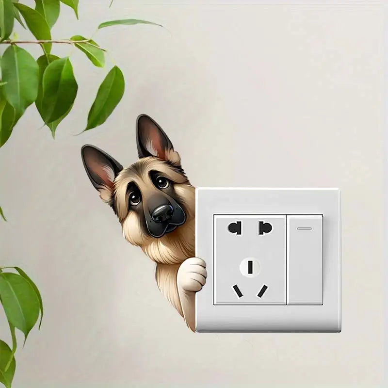 Cute Peeking Dog Animal Light Switch Phone Wall Stickers | Cartoon Decals for Home additional angle