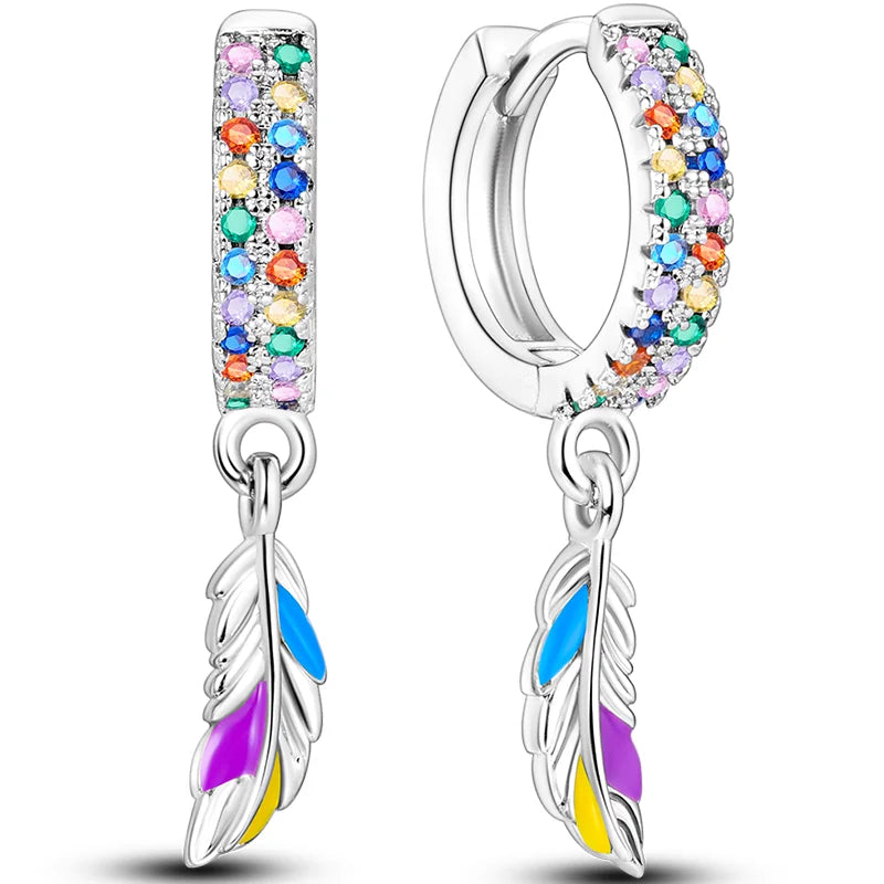 Hot Classic Original 925 Sterling Silver Earrings Colorful Circle Hoop Earrings For additional angle