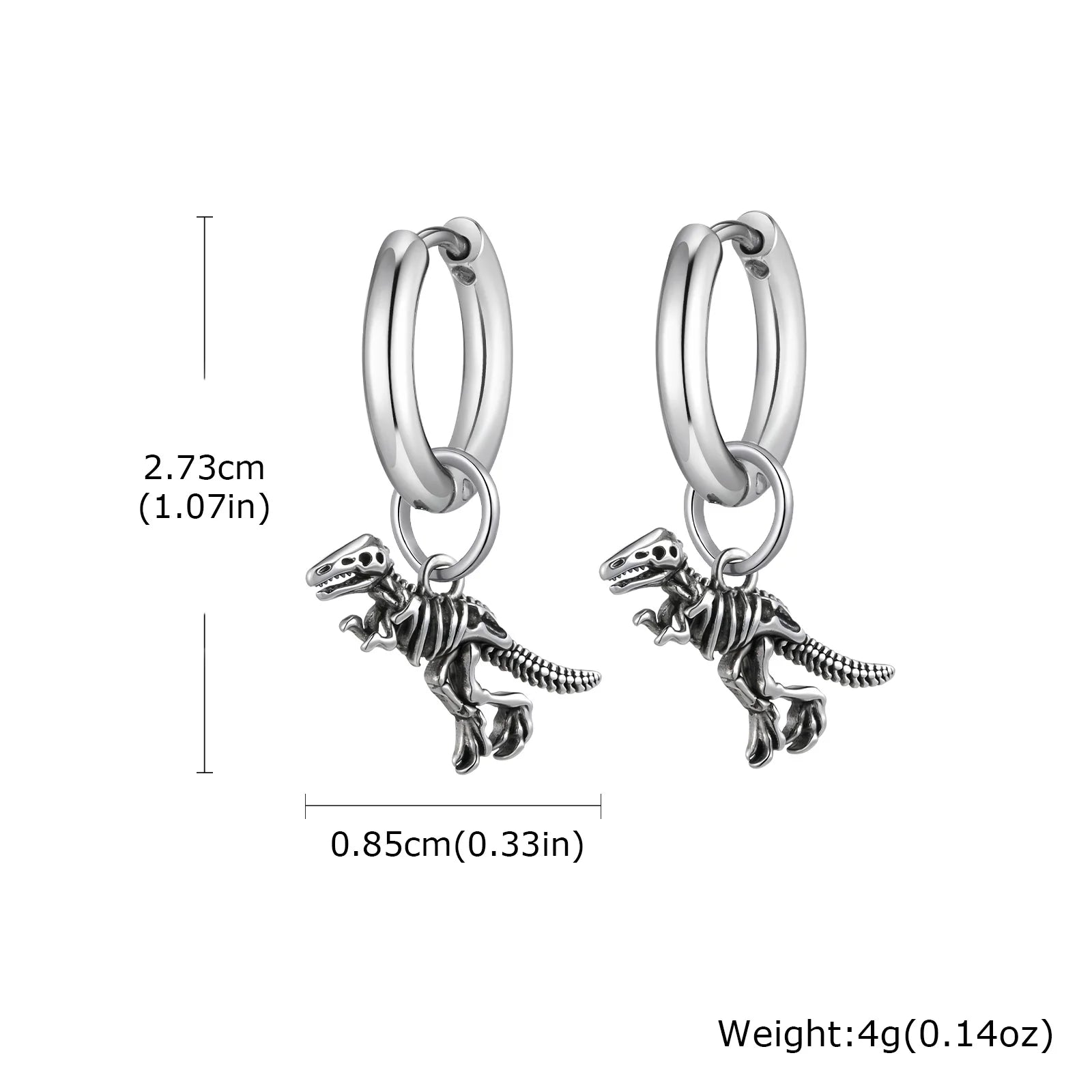 Dinosaur Drop Earrings | Stainless Steel Punk Rock Jewelry for Men and Women alternate view