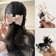 3Pcs Smooth Satin Bow Grip Clip Large Firm Disc Hair Accessories for Women Daily CommutingDatingTemp