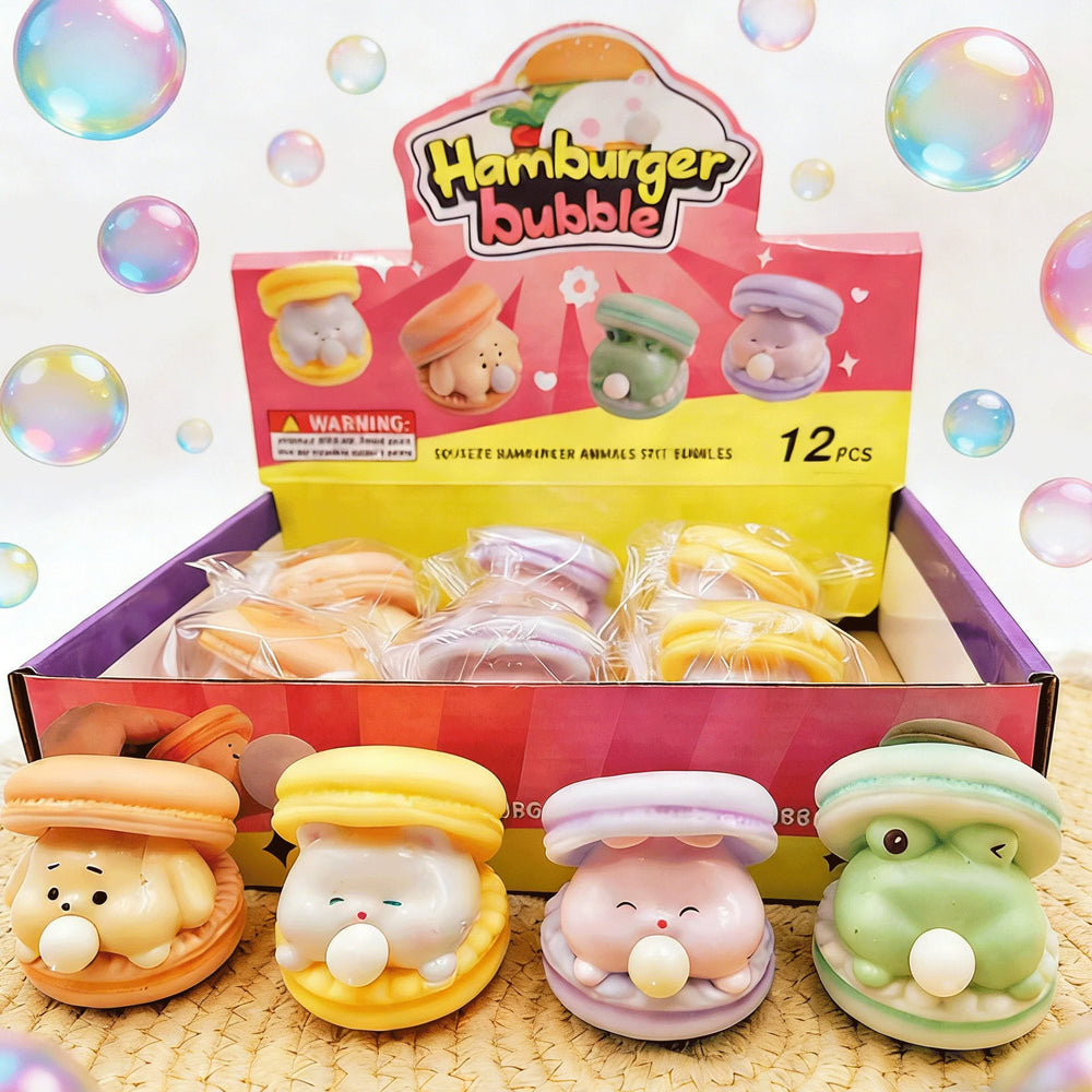 Cute Animal Frog Spitting Bubble Burger Stress Relief Pinch Children's Toys Office Funny Vent Toys D