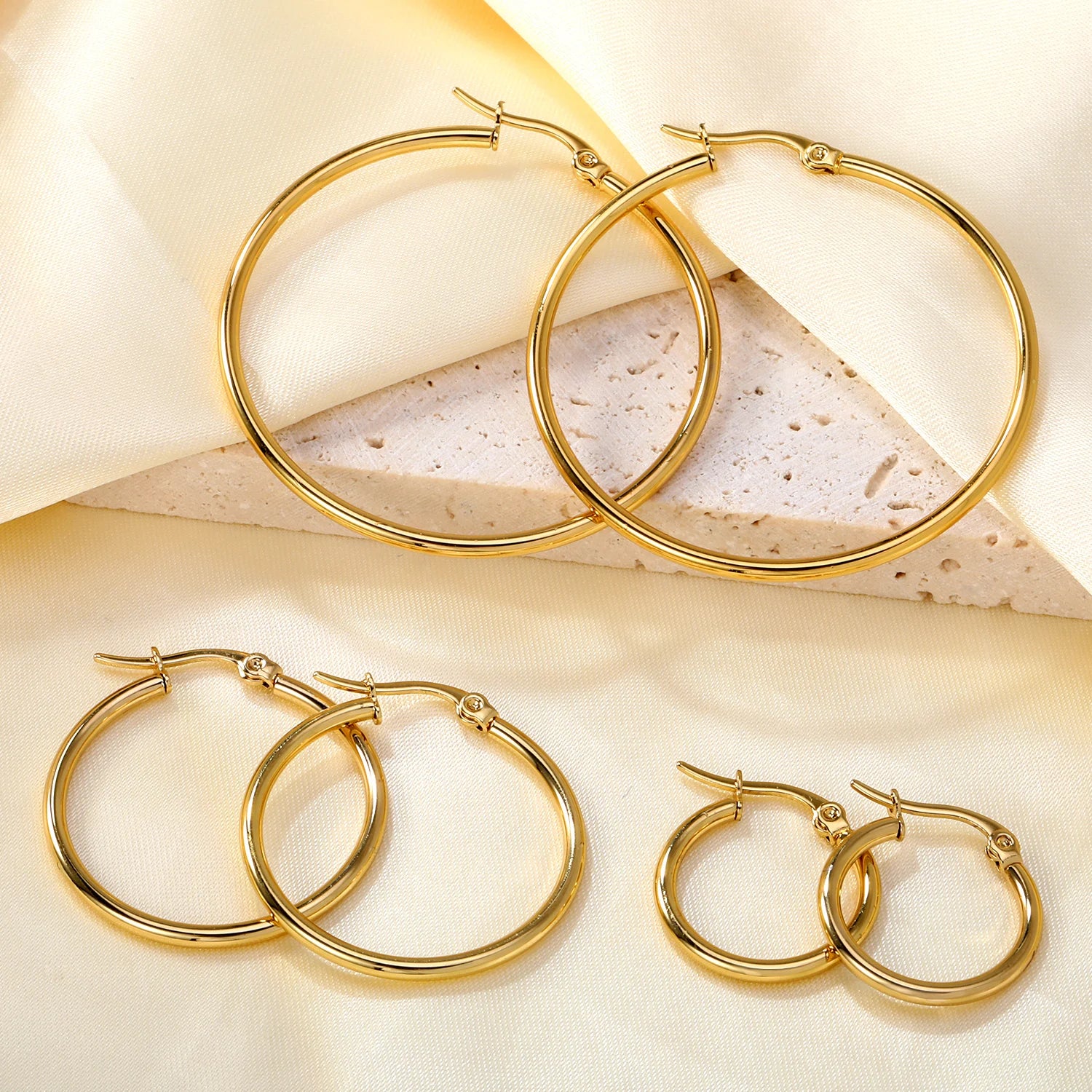 ASONSTEEL Simple Stainless Steel Hoop Earrings | Glossy Minimalist Classic Circles lifestyle view